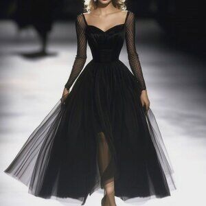 Retro Classic French Black Gauze Maxi Dress Regular price